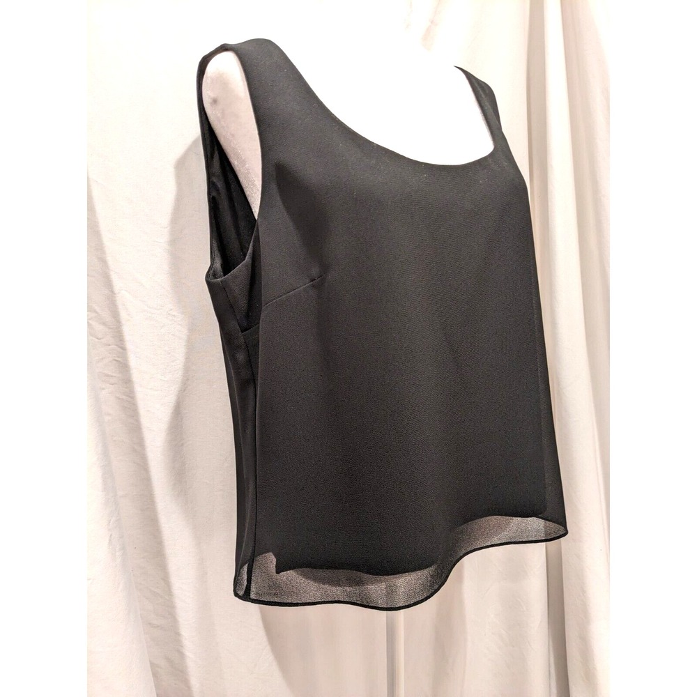 Patra Womens Tank Top Size L (12-14) Polyester Lined Overlay Black Sheer Bottom